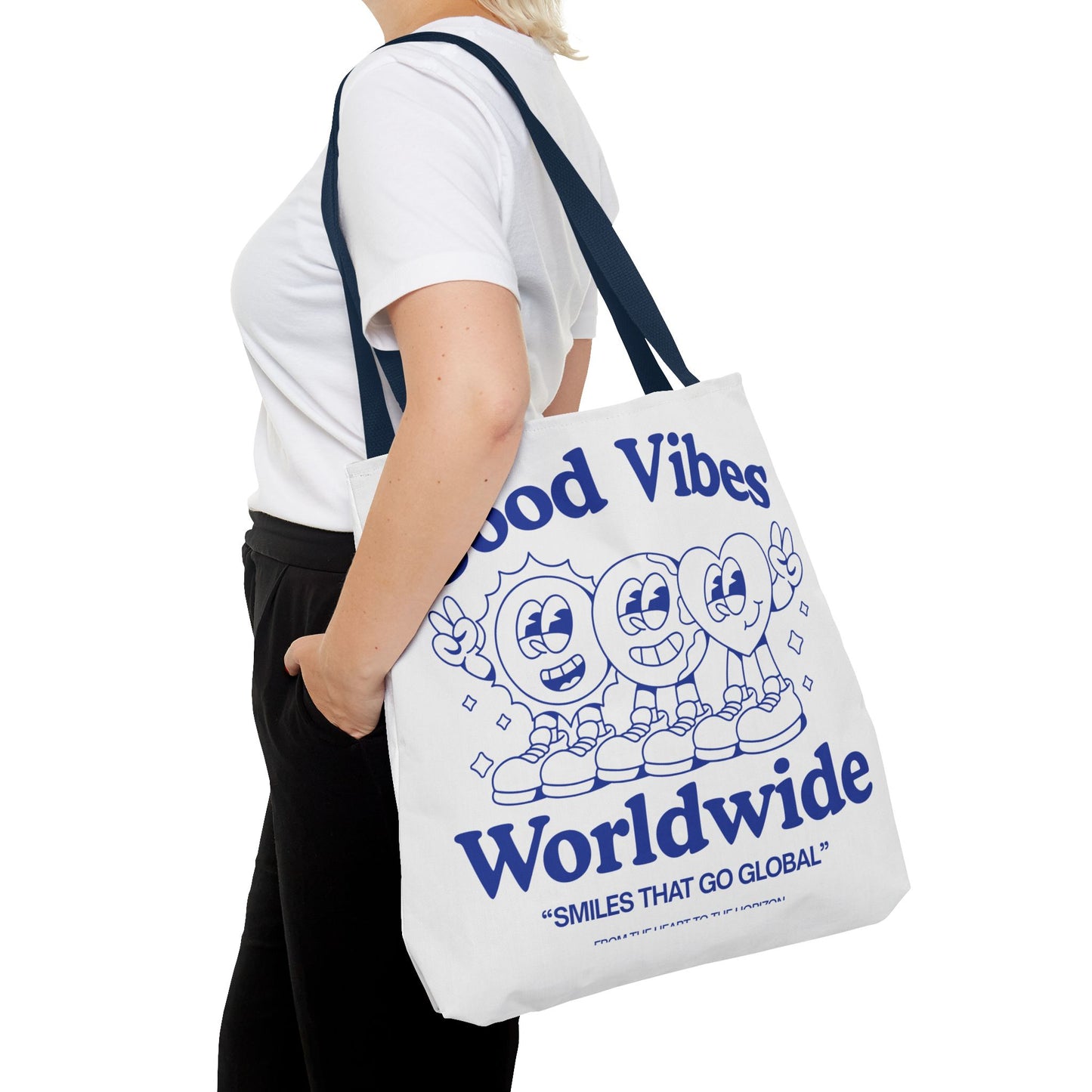 Good Vibes Worldwide Tote Bag, Reusable Grocery Tote, Fun Beach Bag, Travel Essentials, Gift for Friends